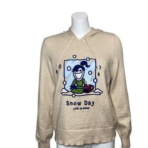 Life is Good Snow Day Sweater Womens Size M Hooded Long Sleeve Embroidered